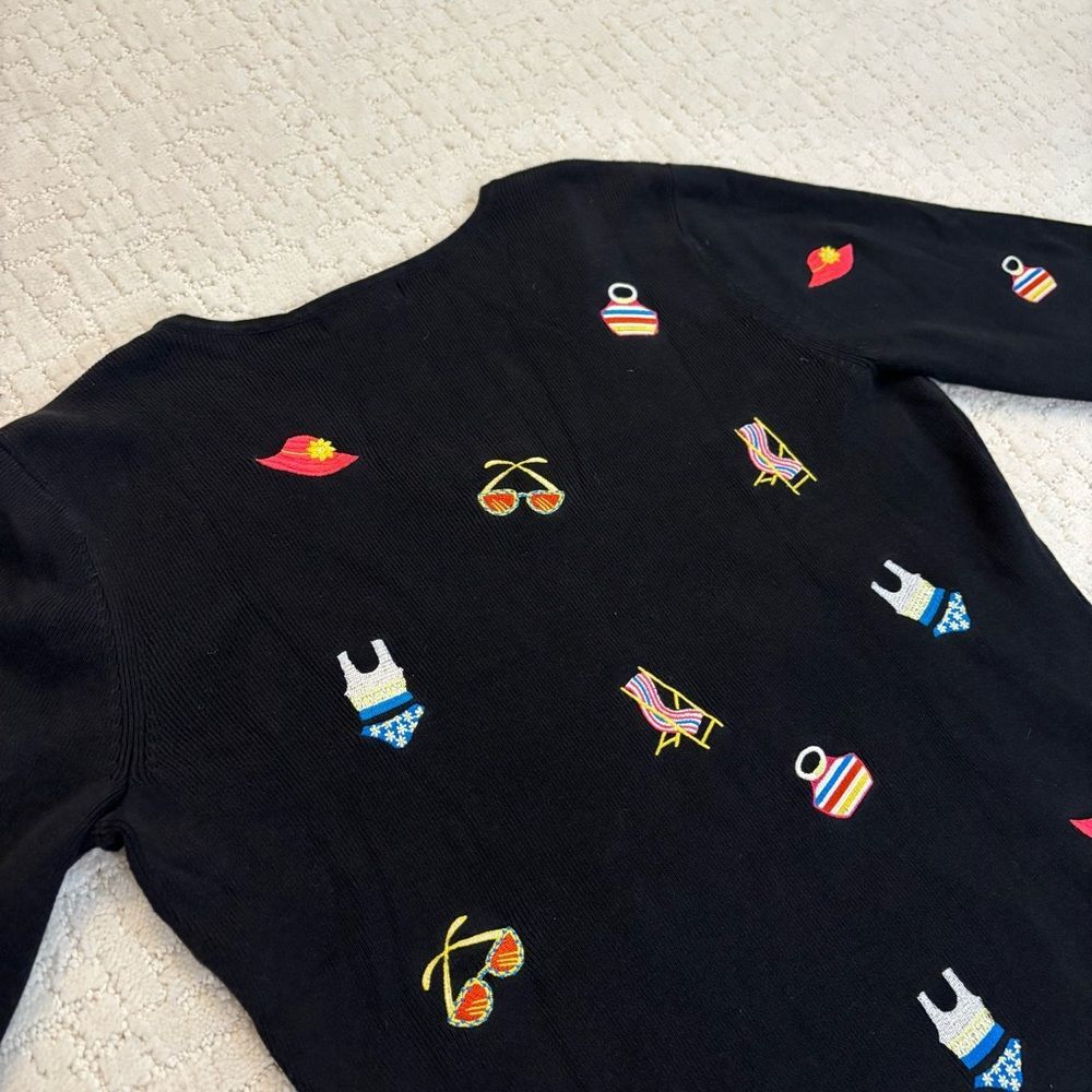 Vintage Alexandra Bartlett Sweater Women's Sz L Black Summer Beach Preppy Casual - Picture 7 of 12